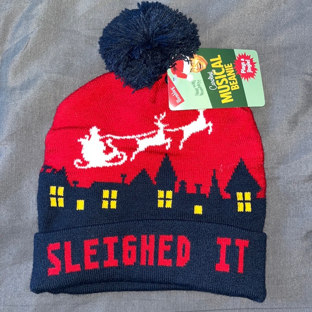 “Sleighed It” Stocking Hat. NWT! Plays Jungle Bells. 🎄